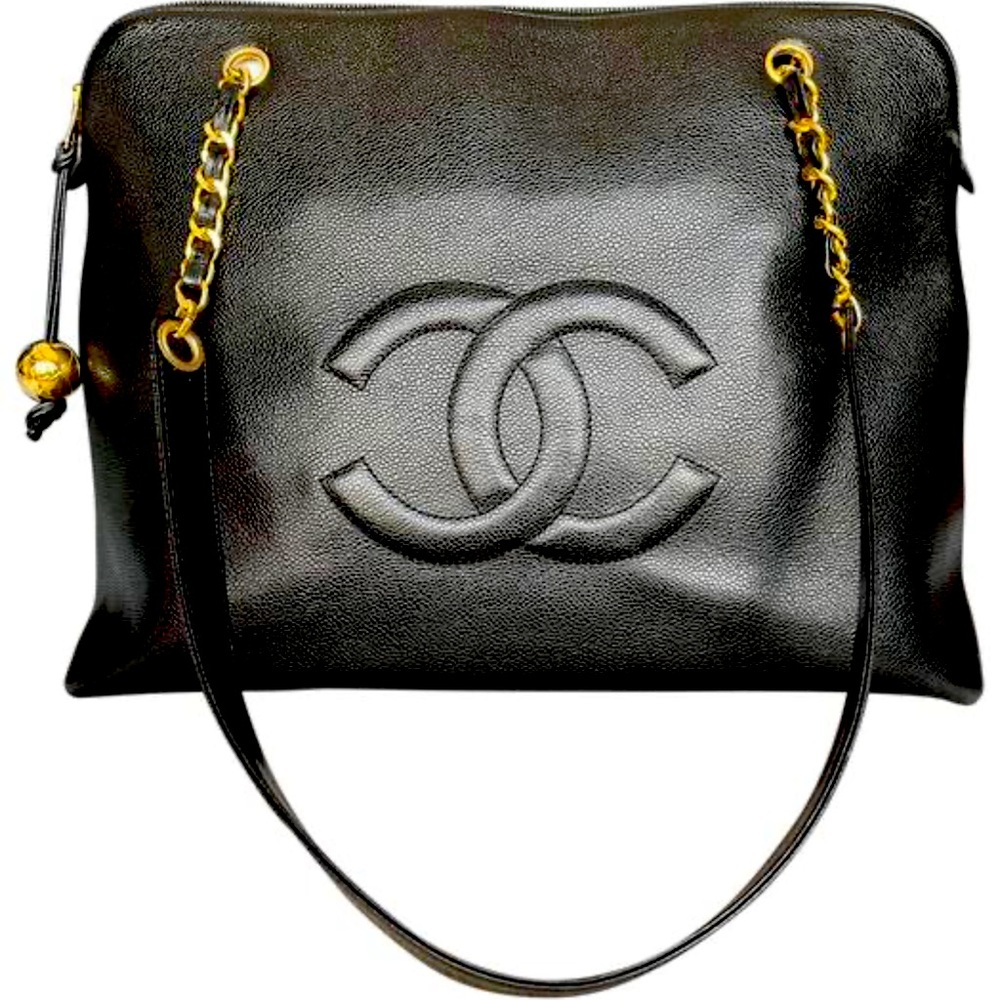 Chanel Shopping Vintage Jumbo Caviar Black Leather Tote